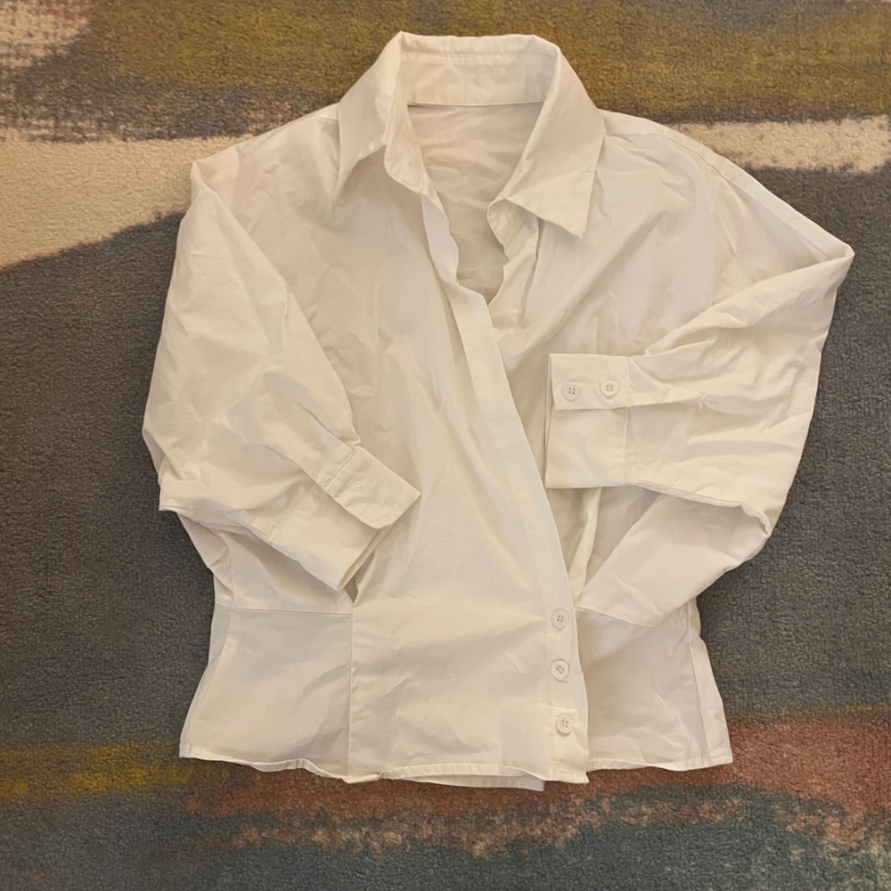 Muti-way White Poplin Short Sleeve Shirt